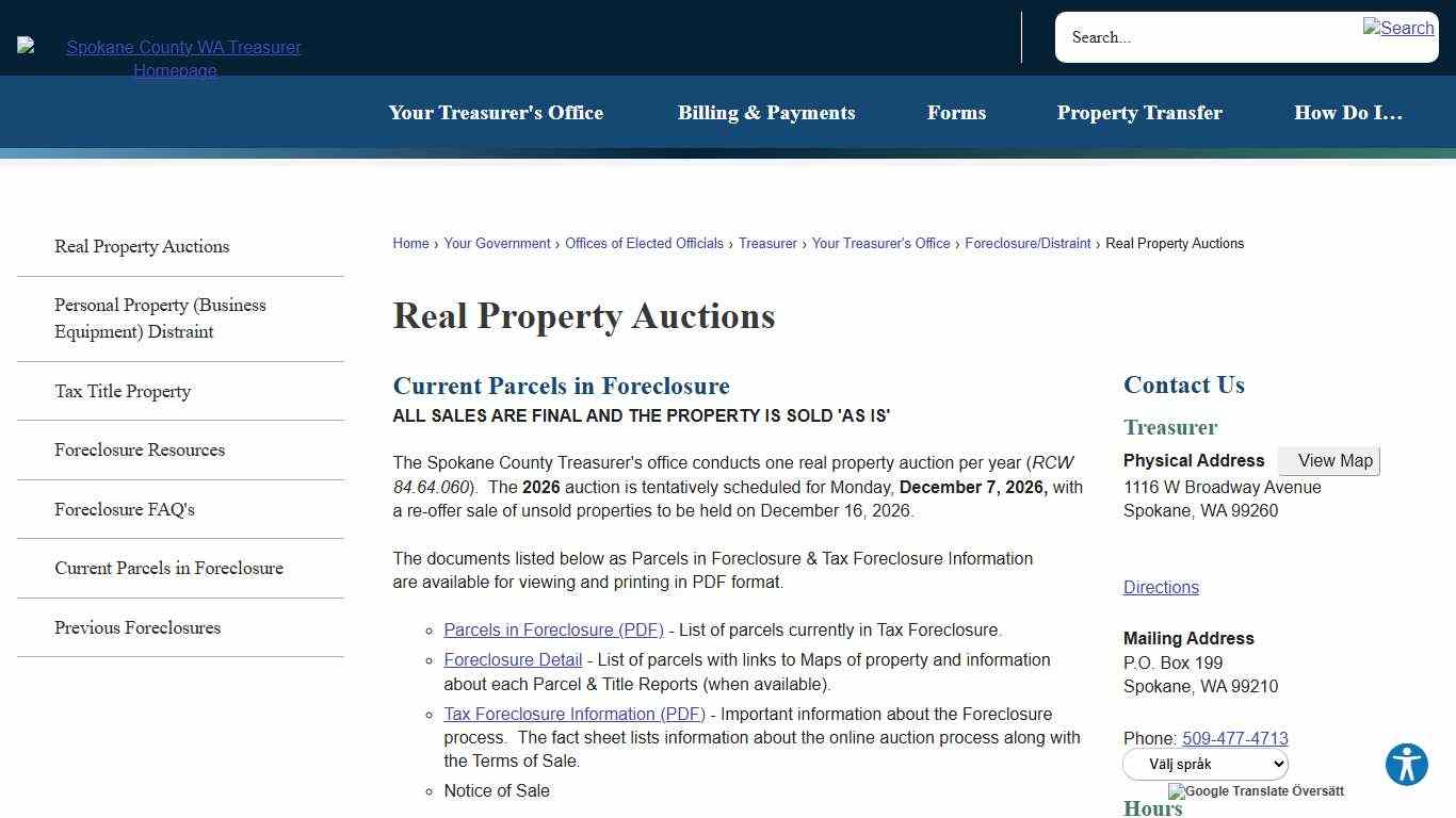 Real Property Auctions Spokane County, WA