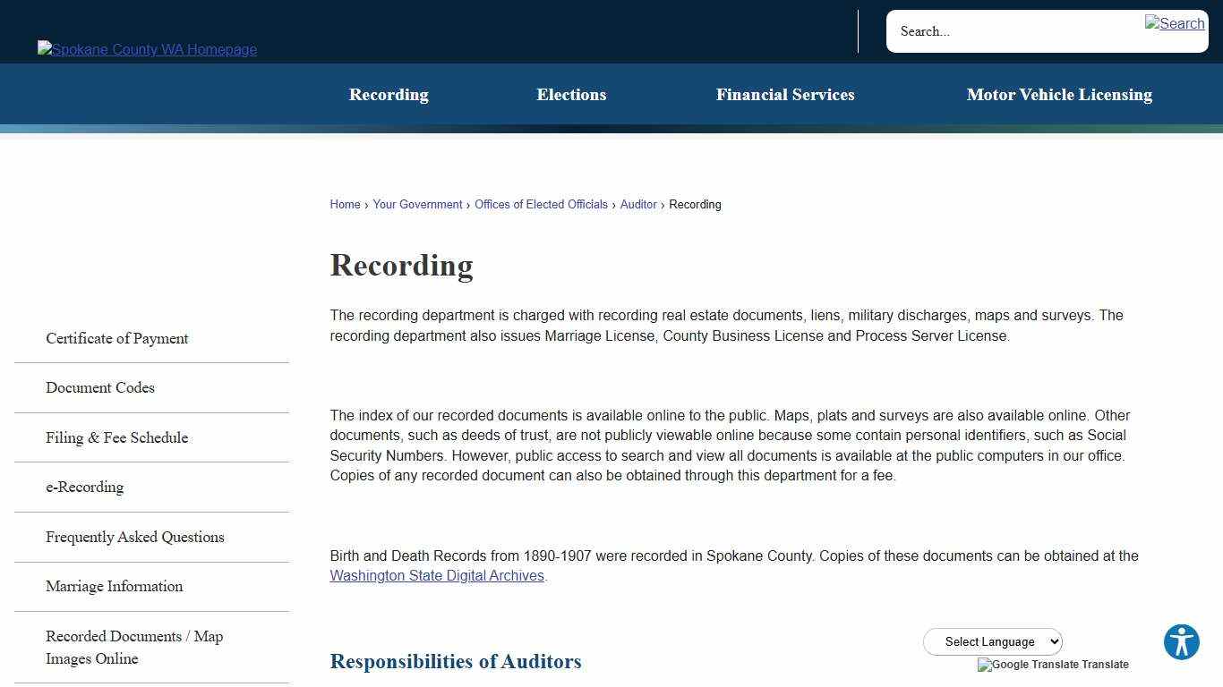 Recording Spokane County, WA